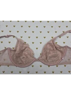 Victorias Secret 36C Bra Beige Unlined Demi Balconette Lace
